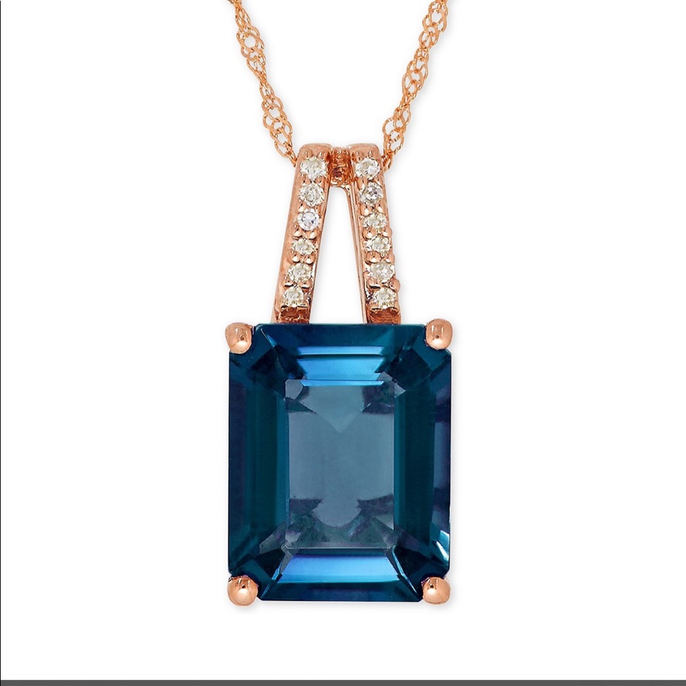 Blue Topaz Pendant, Rose Gold Necklace